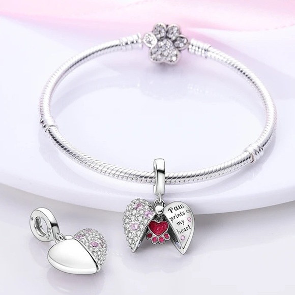 NWOT Pandora Fit Silver Paw Heart Charm - Picture 1 of 15